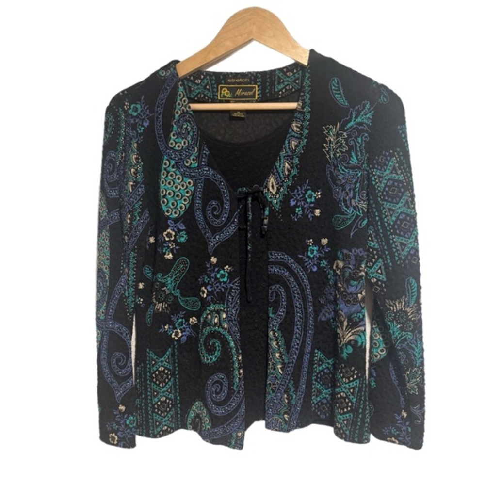 Bohemian Y2K Front Tye Paisley Patterned Mirasol Blouse Set